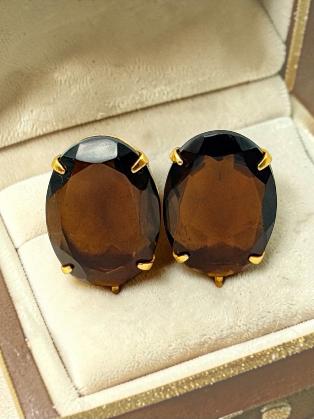 Luxury Bounkit Smoky Quartz Clip-On Earrings 14K Gold Plated